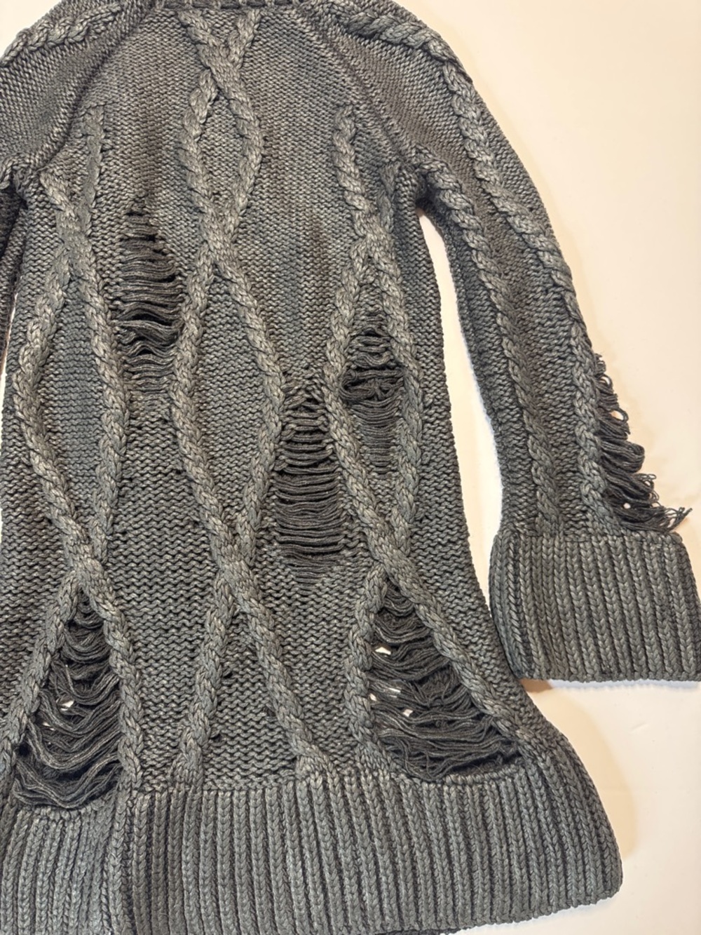 ALEXANDER McQUEEN 09 Dark Gray Cable-Knit Turtleneck Sweater Dress Distressed SM - Picture 16 of 16